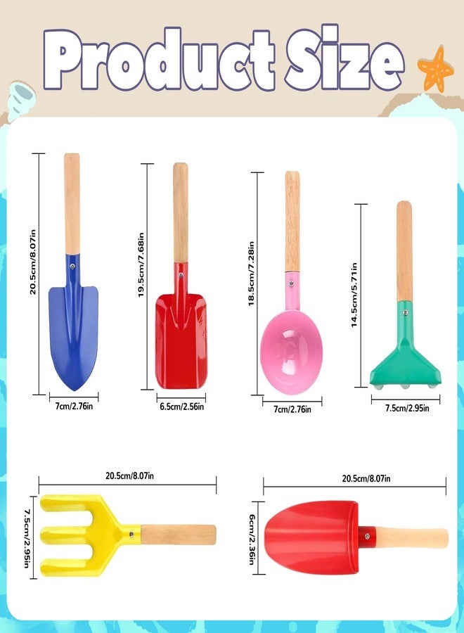 TFPOGOLD 6 PCS Kids Gardening Set, Toddler Gardening Tools Metal Handle, Beach Sand Toys for Ages 3-8, Outside Toys for Sandbox Digging & Snow Sensory Playset with Spoon Fork Rake Shovel - Image 2