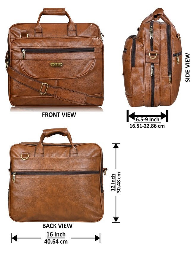 LOREM Tan Color Faux Leather 28L Laptop Messenger Bag For Men BG07 - Image 3