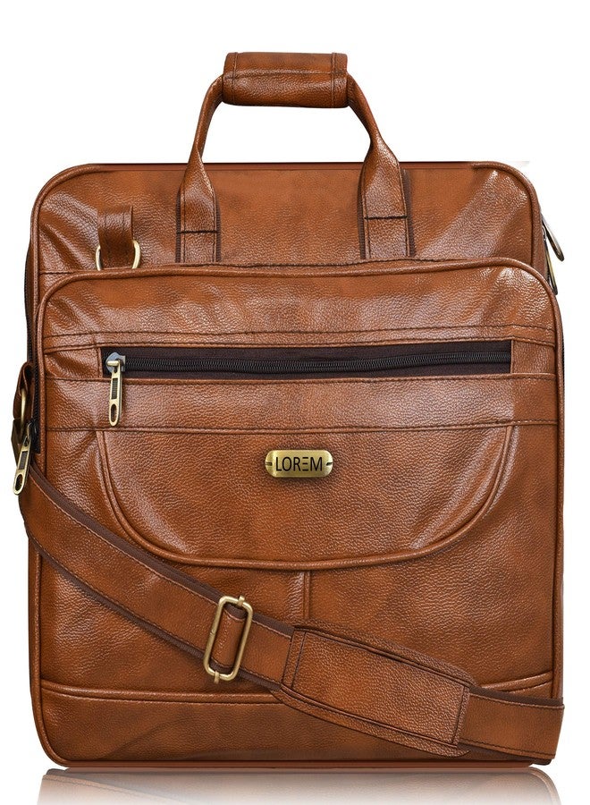 LOREM Tan Color Faux Leather 28L Laptop Messenger Bag For Men BG07 - Image 1