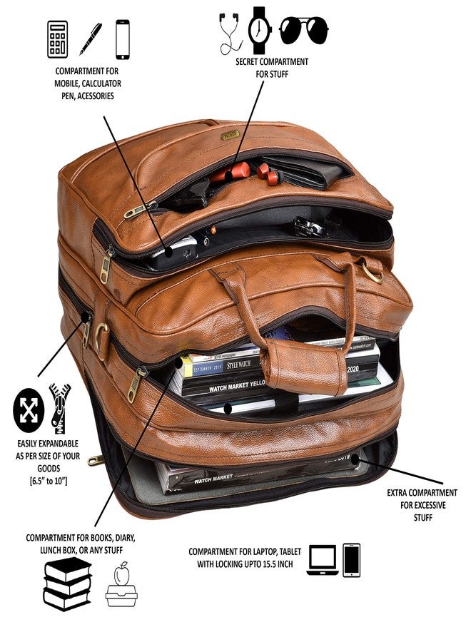 LOREM Tan Color Faux Leather 28L Laptop Messenger Bag For Men BG07 - Image 5