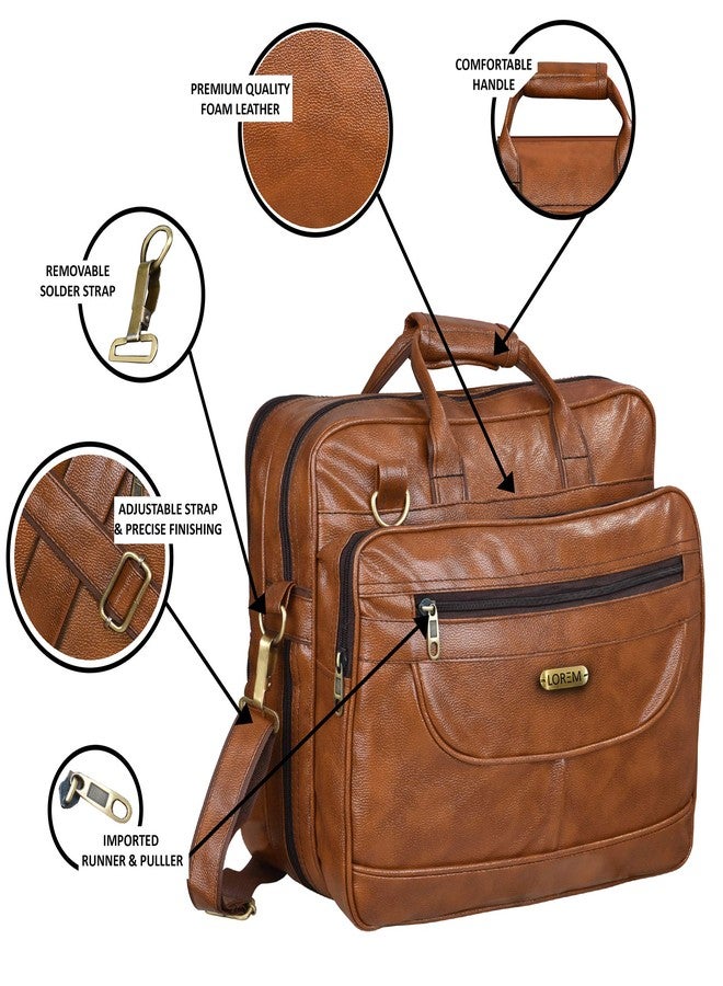 LOREM Tan Color Faux Leather 28L Laptop Messenger Bag For Men BG07 - Image 4