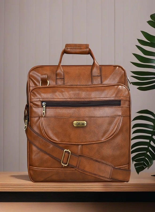 LOREM Tan Color Faux Leather 28L Laptop Messenger Bag For Men BG07 - Image 2