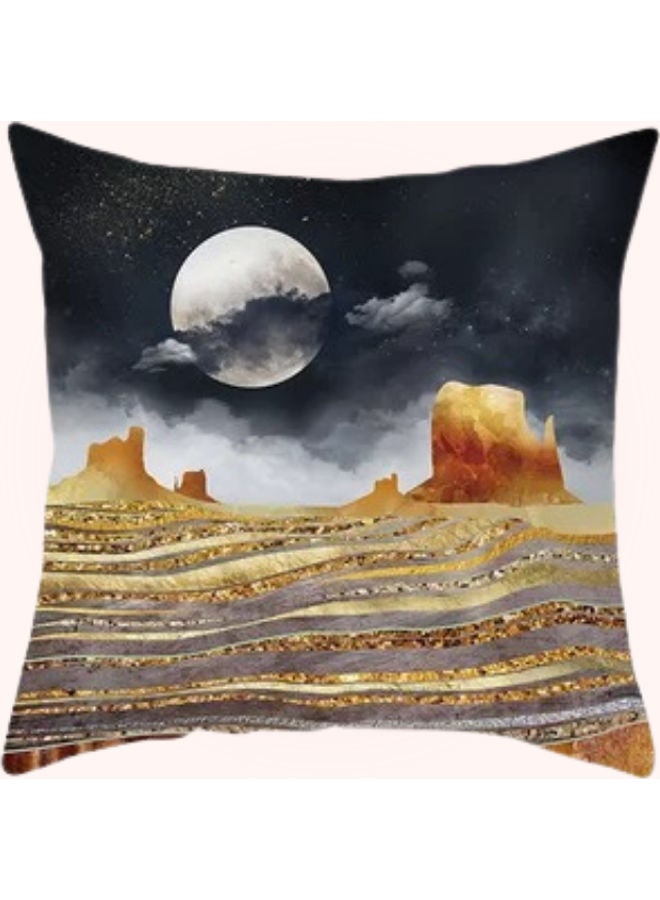 NIBEMINENT Mountain And Moon Design Cushion Cover Multicolour 45x45cm