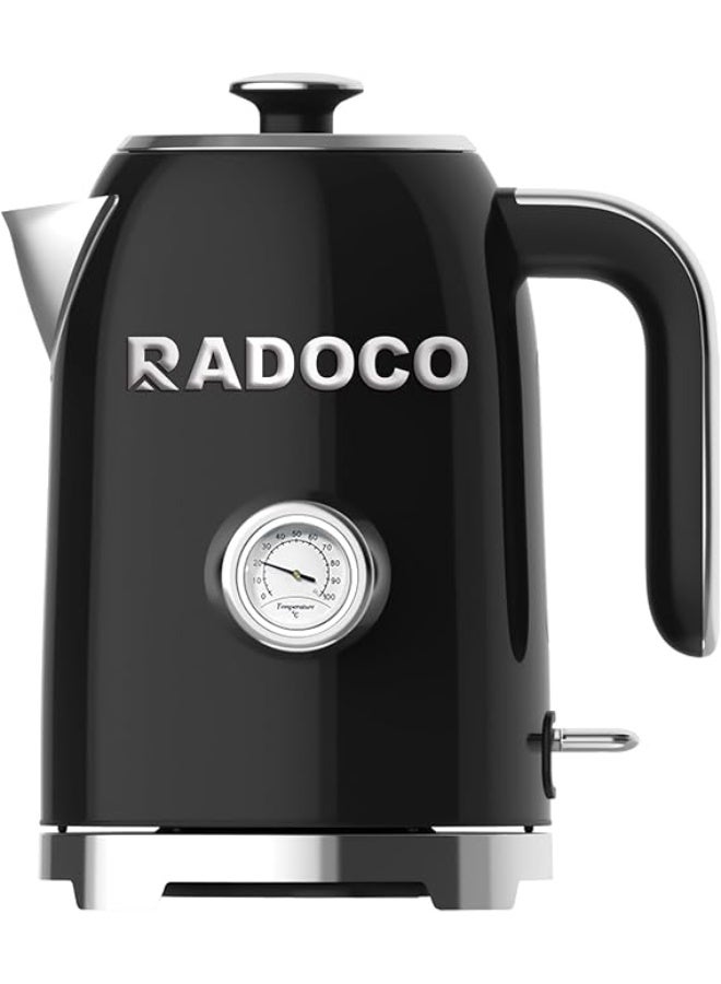 Radoco Retro Style Electric Kettle, 2200 W, 1.7L Capacity, Stainless Steel Body, Detachable Filter, Analog Temperature Display, Auto Shut-Off, RD-LK1309, 2Y Guarantee (Glossy Black) - Image 1