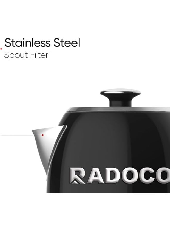 Radoco Retro Style Electric Kettle, 2200 W, 1.7L Capacity, Stainless Steel Body, Detachable Filter, Analog Temperature Display, Auto Shut-Off, RD-LK1309, 2Y Guarantee (Glossy Black) - Image 5