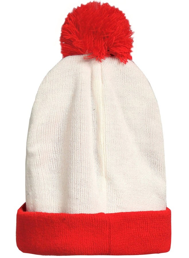 SSLR-Big-Kids-Halloween-Beanie-Hat-Red White Pom Pom Cuff Knit Christmas Hat (One Size, Red White) - Image 2
