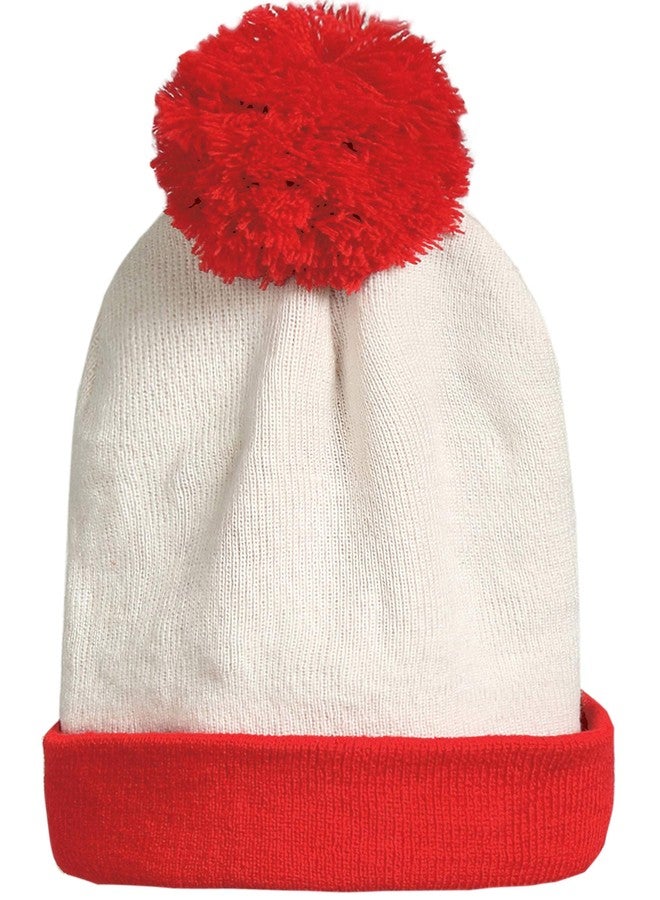 SSLR-Big-Kids-Halloween-Beanie-Hat-Red White Pom Pom Cuff Knit Christmas Hat (One Size, Red White) - Image 1