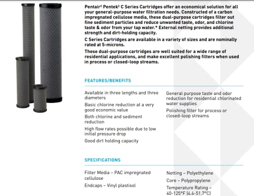 Pentek Pentair Pentek C1-20 Carbon Water Filter, 20-Inch, Whole House Dual Purpose Powdered Activated Carbon-Impregnated Cellulose Replacement Cartridge, 20" x 2.5", 5 Micron - Image 2