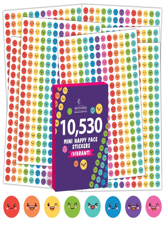 Decorably 10,530 Happy Face Small Stickers for Kids Reward Chart - 45 Sheets Sticker Chart Stickers Small for Classroom Activities, Positive Reinforcement, Arts & Crafts, Scrapbooking, Gift - Image 1