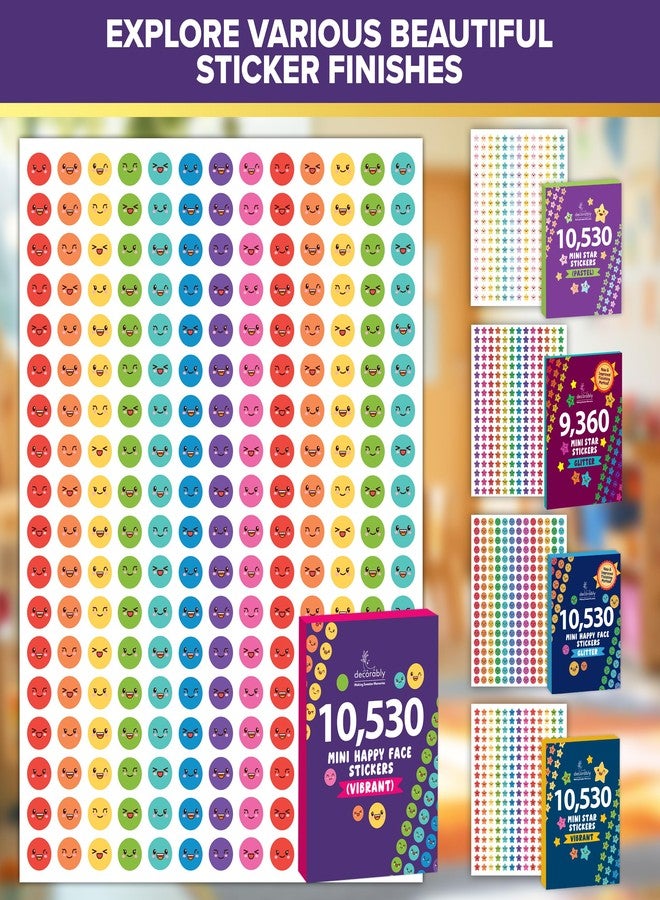 Decorably 10,530 Happy Face Small Stickers for Kids Reward Chart - 45 Sheets Sticker Chart Stickers Small for Classroom Activities, Positive Reinforcement, Arts & Crafts, Scrapbooking, Gift - Image 2