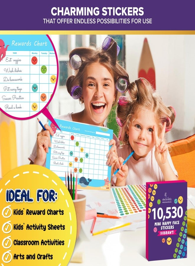 Decorably 10,530 Happy Face Small Stickers for Kids Reward Chart - 45 Sheets Sticker Chart Stickers Small for Classroom Activities, Positive Reinforcement, Arts & Crafts, Scrapbooking, Gift - Image 4