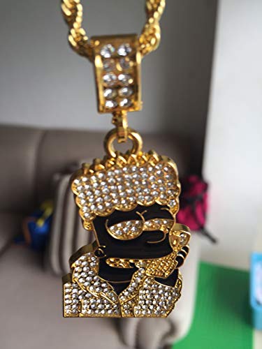 putouzip Bart Chain Necklace 18K Gold Plated Fully Iced Out Zircon Stainless Steel Pendant For Men Gift(Black) - Image 4