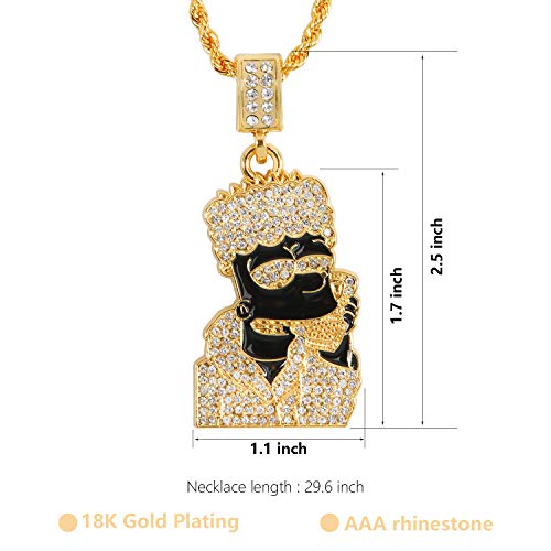 putouzip Bart Chain Necklace 18K Gold Plated Fully Iced Out Zircon Stainless Steel Pendant For Men Gift(Black) - Image 2