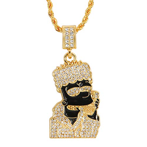 putouzip Bart Chain Necklace 18K Gold Plated Fully Iced Out Zircon Stainless Steel Pendant For Men Gift(Black) - Image 1