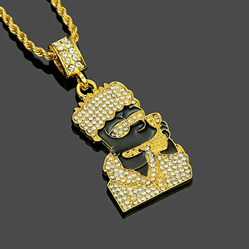 putouzip Bart Chain Necklace 18K Gold Plated Fully Iced Out Zircon Stainless Steel Pendant For Men Gift(Black) - Image 3