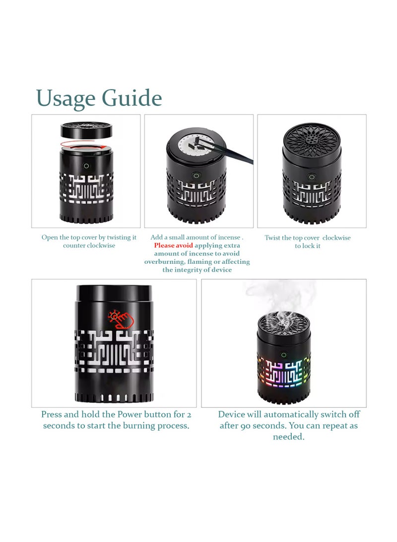 VIXEL Rechargeable Incense Burner with 16 Colorful Lights Remote Control and Auto-Stop Portable Bukhoor Burner for Home and Car