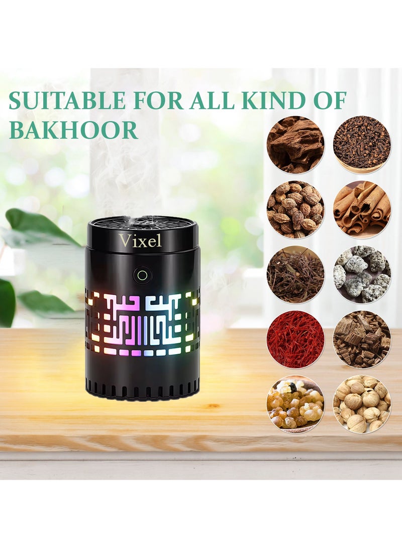 VIXEL Rechargeable Incense Burner with 16 Colorful Lights Remote Control and Auto-Stop Portable Bukhoor Burner for Home and Car