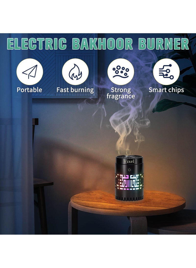 VIXEL Rechargeable Incense Burner with 16 Colorful Lights Remote Control and Auto-Stop Portable Bukhoor Burner for Home and Car