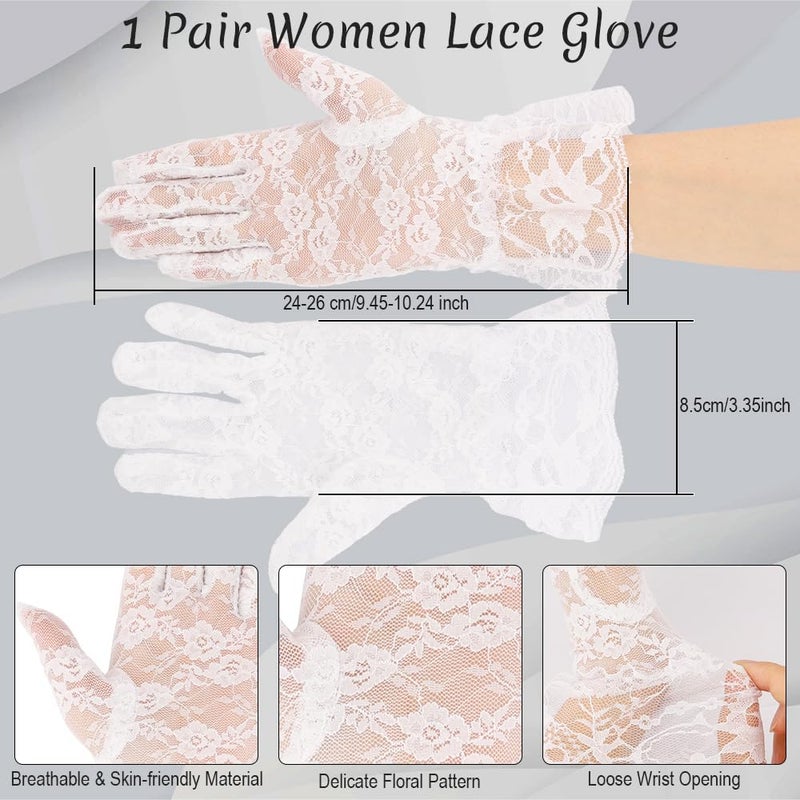 Cytokio Lace Gloves, White Lace Gloves, Tea Party Glove White Glovess Women Women Fashion Opera Glove Wedding Bridal Glovess Short Glovess Summer Glovess Prom Evening Halloween Cosplay Glovess - Image 4