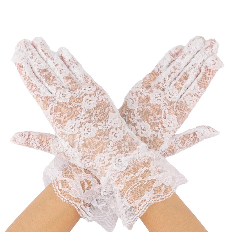 Cytokio Lace Gloves, White Lace Gloves, Tea Party Glove White Glovess Women Women Fashion Opera Glove Wedding Bridal Glovess Short Glovess Summer Glovess Prom Evening Halloween Cosplay Glovess - Image 1