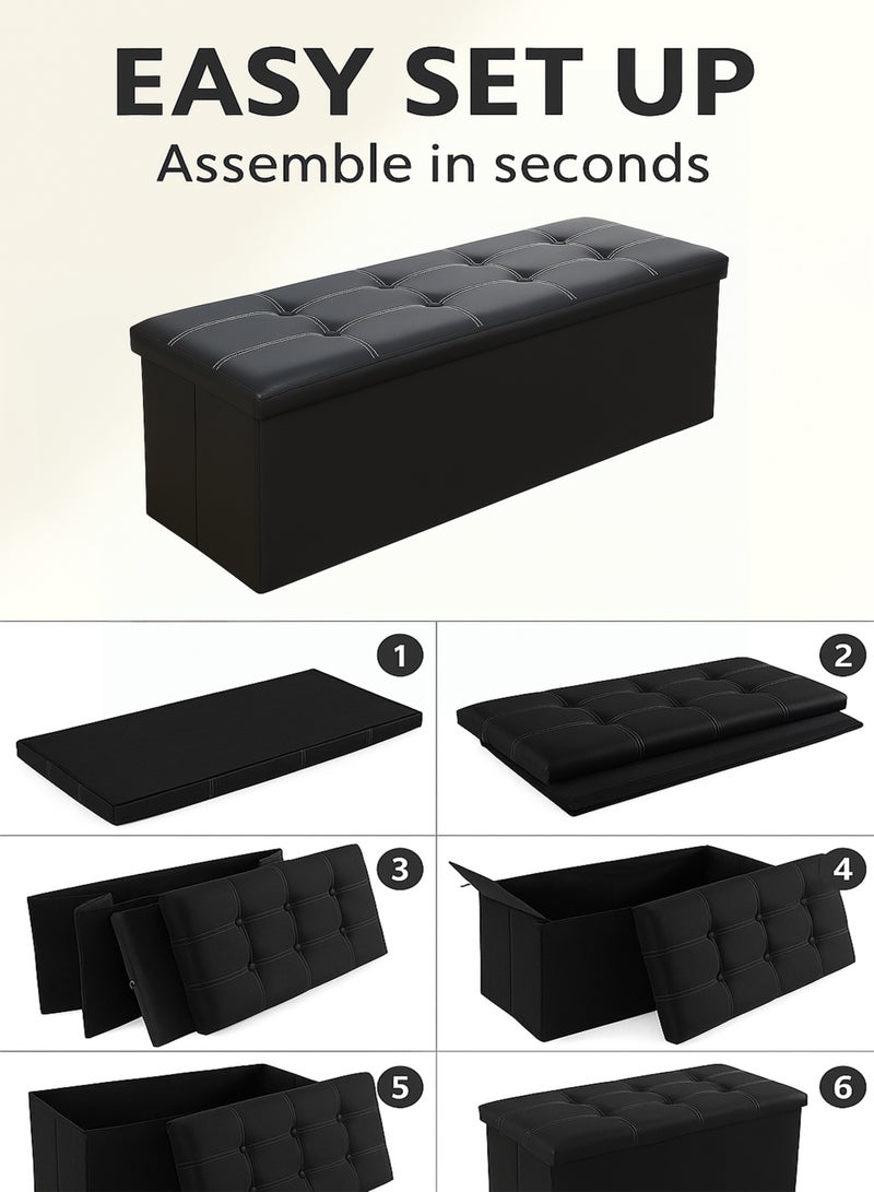 DBLEW Folding Storage Ottoman Bench with Padded Faux Leather Seat, Large 160L Rectangular Storage Box, Shoe Changing Stool, Footrest, Space Saving Furniture for Bedroom & Living Room –(110x38x38 cm) - Image 4