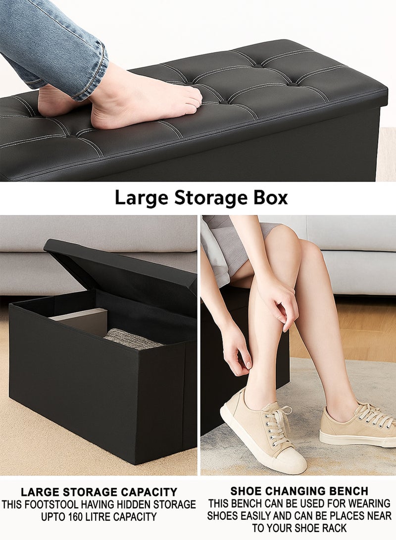 DBLEW Folding Storage Ottoman Bench with Padded Faux Leather Seat, Large 160L Rectangular Storage Box, Shoe Changing Stool, Footrest, Space Saving Furniture for Bedroom & Living Room –(110x38x38 cm) - Image 3