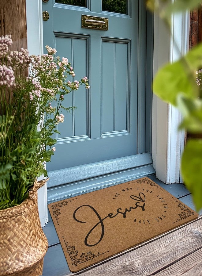 XLDLIOO Christian Door Mat, Jesus The Way Doormat, Bible Verse Welcome Front Door Mat Indoor Outdoor Entrance, Farmhouse Scripture Artificial Coir Doormats Rugs for Patio Entry Home Decor, 30x17in - Image 2