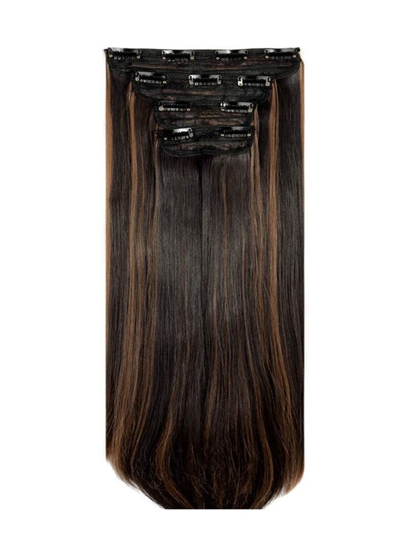 Estelle Clip in Hair Extensions 4Pcs 11Clips Straight Thick Full Head Double Weft Clip on Synthetic Hair Extension Hairpieces for Women Color Dark Brown Mix Light Auburn Straight - Image 2