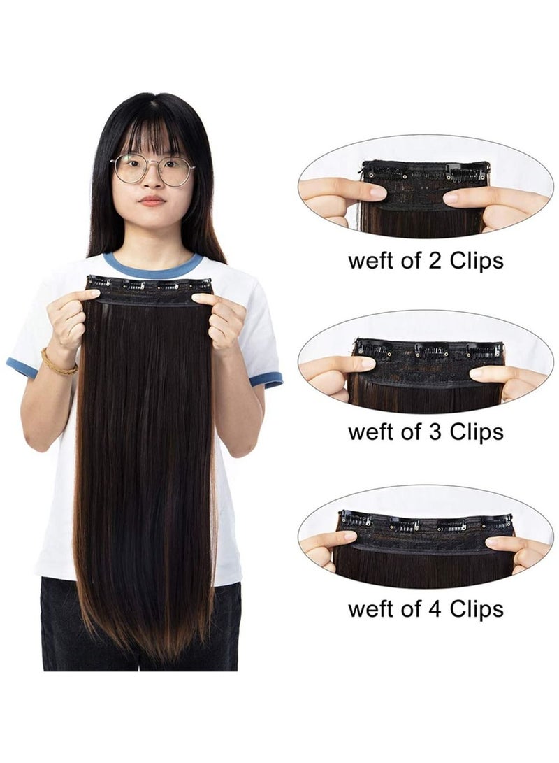 Estelle Clip in Hair Extensions 4Pcs 11Clips Straight Thick Full Head Double Weft Clip on Synthetic Hair Extension Hairpieces for Women Color Dark Brown Mix Light Auburn Straight - Image 5
