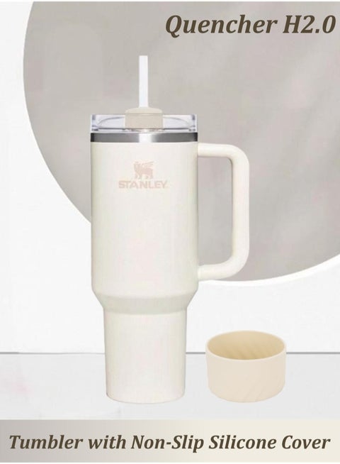 Stanley Quencher H2.0 FlowState Stainless Steel Vacuum Insulated Tumbler with Lid and Straw, Paired with Non-Slip Silicone Cover, Great for Water, Iced Tea or Coffee, Smoothie and More, 40 OZ