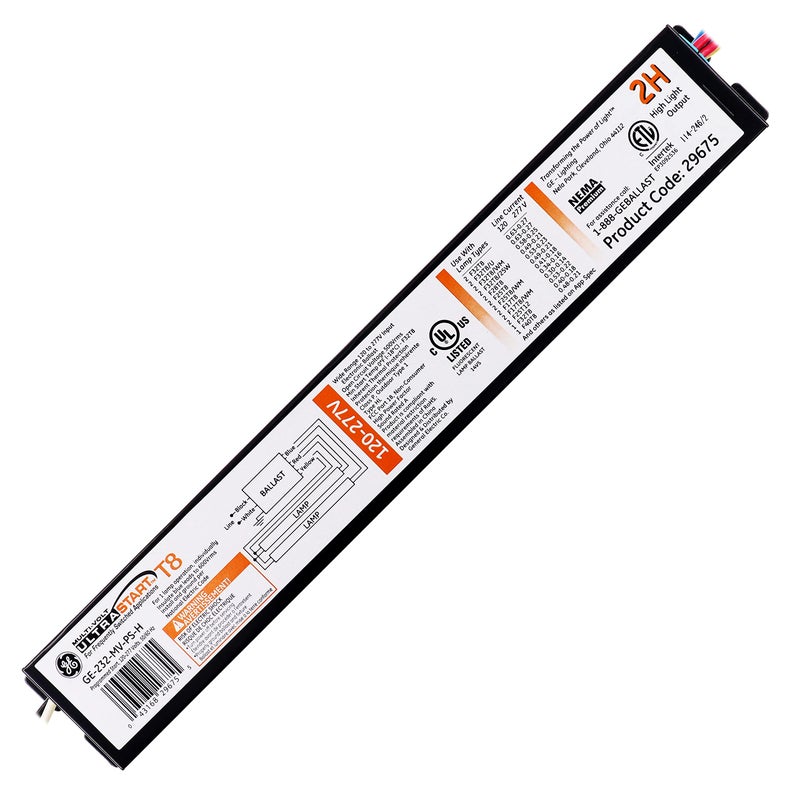 GE GE232MVPSH 29675 Programmed Start Ballast 2Lamp F32T8 32W T8 120277V