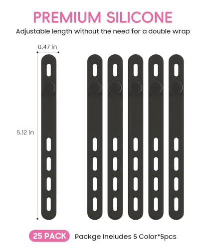 TIKIWIK 25Pack Silicone Cable Ties,Reusable Cord Organizer for Bundling Electrical Cords,Adjustable Data Cable Organizer Ties,High Elasticity Cable Straps for Home/Office/School/Travel(Black) - Image 2