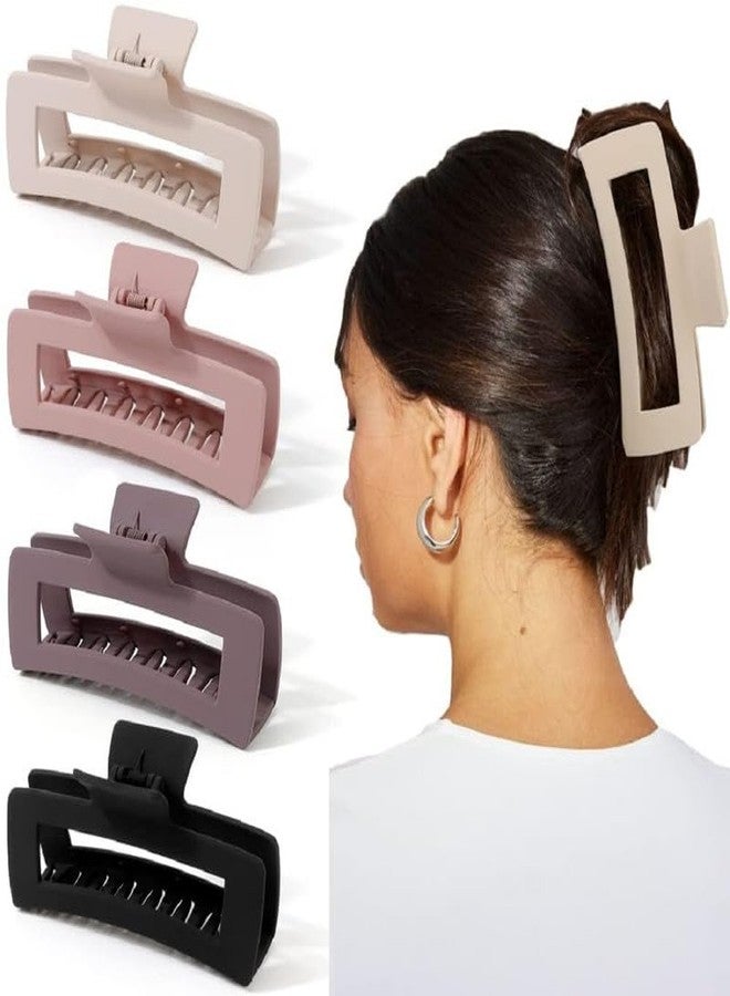 Elina 4 Pcs Jumbo Hair Clutcher Clips Extra Large Rectangle Claws For Thick Long Hair Ponytail Holder Tight Strong Grip Matte Color Big Barrette For Women,Girls Accessories (Assorted) - 4 Pcs - Image 3