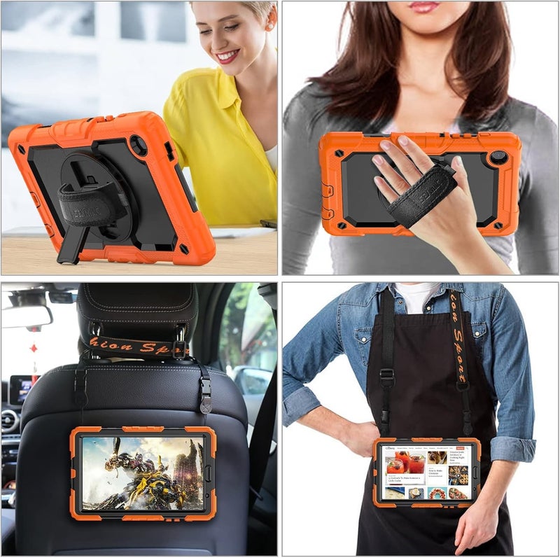SEYMAC Case for Galaxy Tab S9 Plus /S9 FE Plus/S10 Plus 12.4'', with Screen Protector Pencil Holder [360 Rotating Hand Strap] &Stand, Drop-Proof, Yellowish+Pink - Image 4