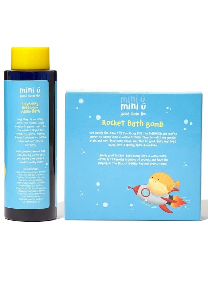 Mini U Raspberry Rocket Gift Set: Includes 1 Bottle of Raspberry Bubble Bath (250ml) and 1 Rocket-Shaped Bath Bomb (150g) - Perfect for Fun, Fruity, and Relaxing Bath Time for Kids and Adults Alike - Image 2