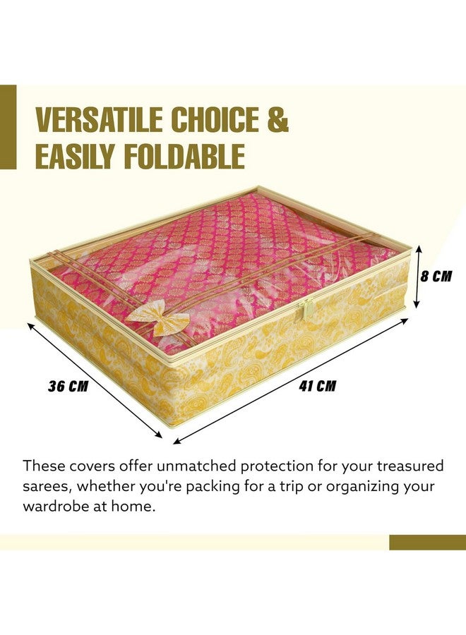 Kuber Industries Kuber Industries Non Woven Pack Of 9 Saree Cover|Cloth Packing Bags With Zip|Dress Pouches For Storage|Suit Bags For Women|Saree Organizer For Wardrobe Gold|3 Inch|Gold - Image 3