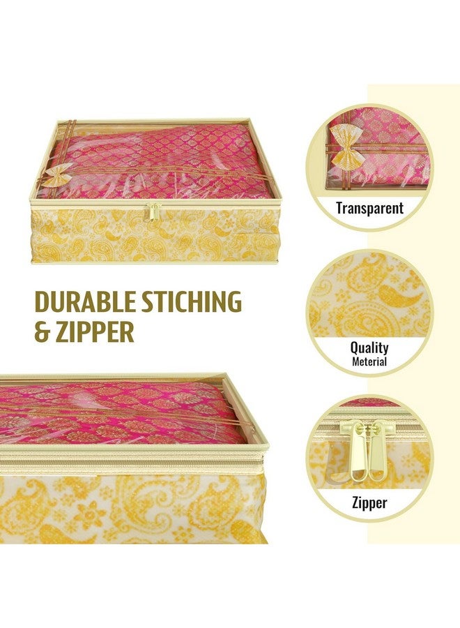 Kuber Industries Kuber Industries Non Woven Pack Of 9 Saree Cover|Cloth Packing Bags With Zip|Dress Pouches For Storage|Suit Bags For Women|Saree Organizer For Wardrobe Gold|3 Inch|Gold - Image 4