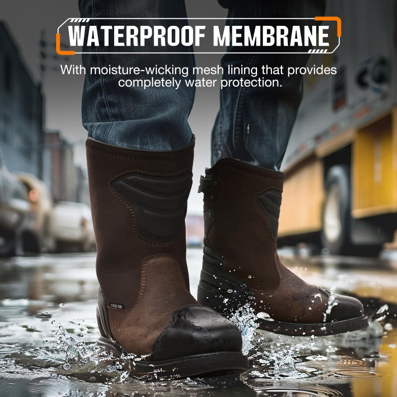NINGO Steel Toe Work Boots for Men, Waterproof Safety Boots with All-Around Protection, Mens Square Toe Construction Boots with Slip Resistant & EH Protection, for Industrial Motorcycle - Image 4