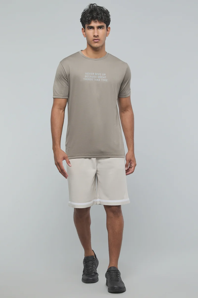 أر أند بي Typography Print Active T-Shirt with Crew Neck and Short Sleeves