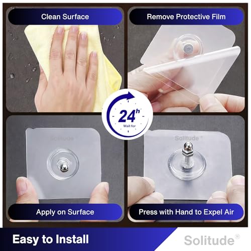 Solitude 100 Pack Heavy Duty Self-Adhesive Screw Hooks as Strong Wall Hanging Solutions Without Drilling for Kitchen and Bathroom Accessories (Screw Hook Hanger, Transparent) - Image 2