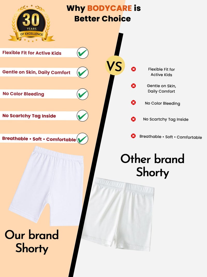 BODYCARE Girls Solid Shorty | 100% Cotton Stylish, Comfortable & Durable Shorts for Girls | Pack of 3… (Color & Print May Vary) White - Image 5