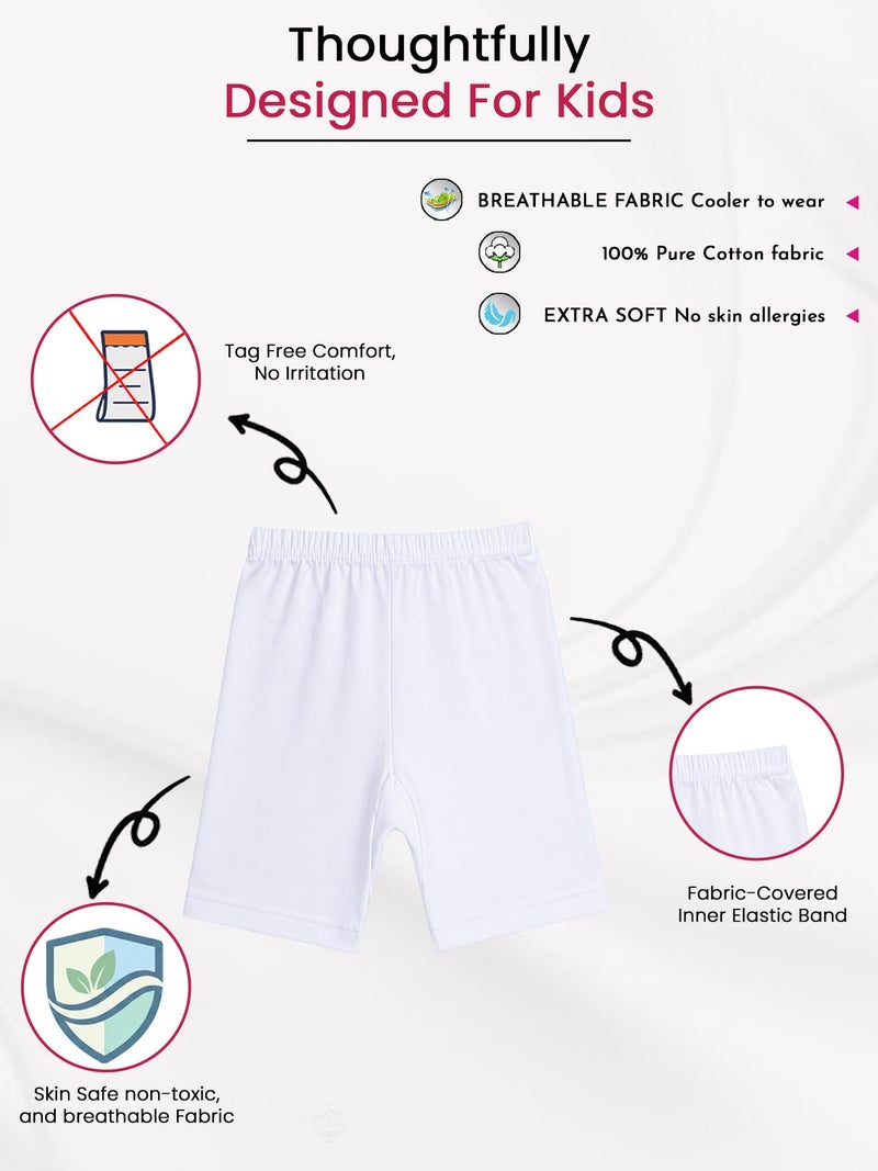 BODYCARE Girls Solid Shorty | 100% Cotton Stylish, Comfortable & Durable Shorts for Girls | Pack of 3… (Color & Print May Vary) White - Image 3