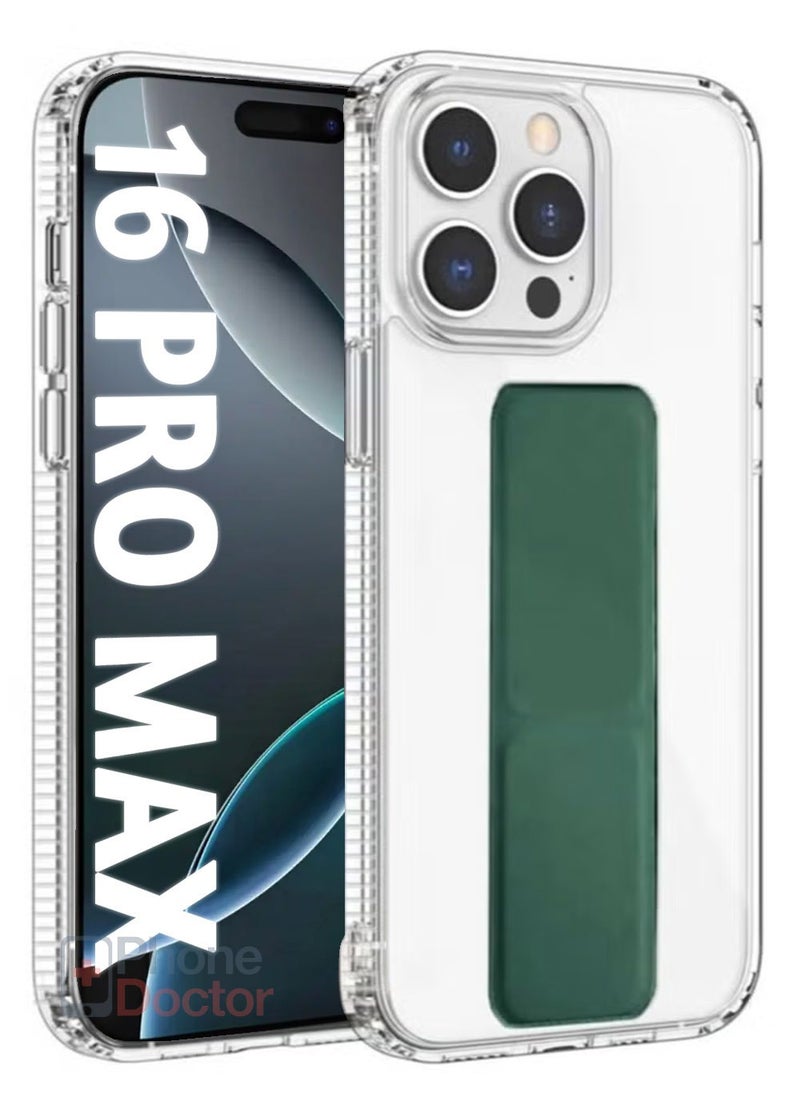 Case Cover For Apple iPhone 16 Pro Max With Magnetic Hand Grip 3 in 1 Clear / Green