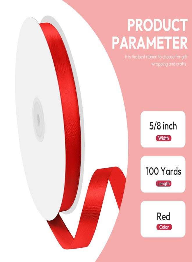 Quhora 5/8" x 100 Yards Satin Ribbon - Red Silk Ribbon with Spool - Ideal for Gift Wrapping, Floral Bouquets, Crafts, Wedding Party Decorations, Christmas and Sewing Projects - Image 2