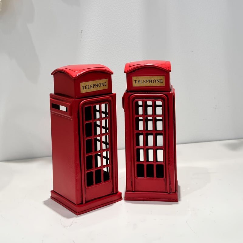 Handmade Metal Creative Industrial Vintage Style Red Telephone Booth Penny Bank Desktop Decoration Gift - Image 4