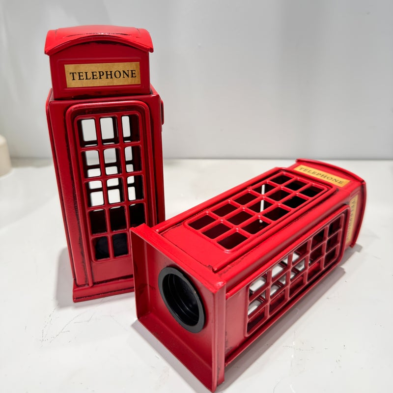 Handmade Metal Creative Industrial Vintage Style Red Telephone Booth Penny Bank Desktop Decoration Gift - Image 1