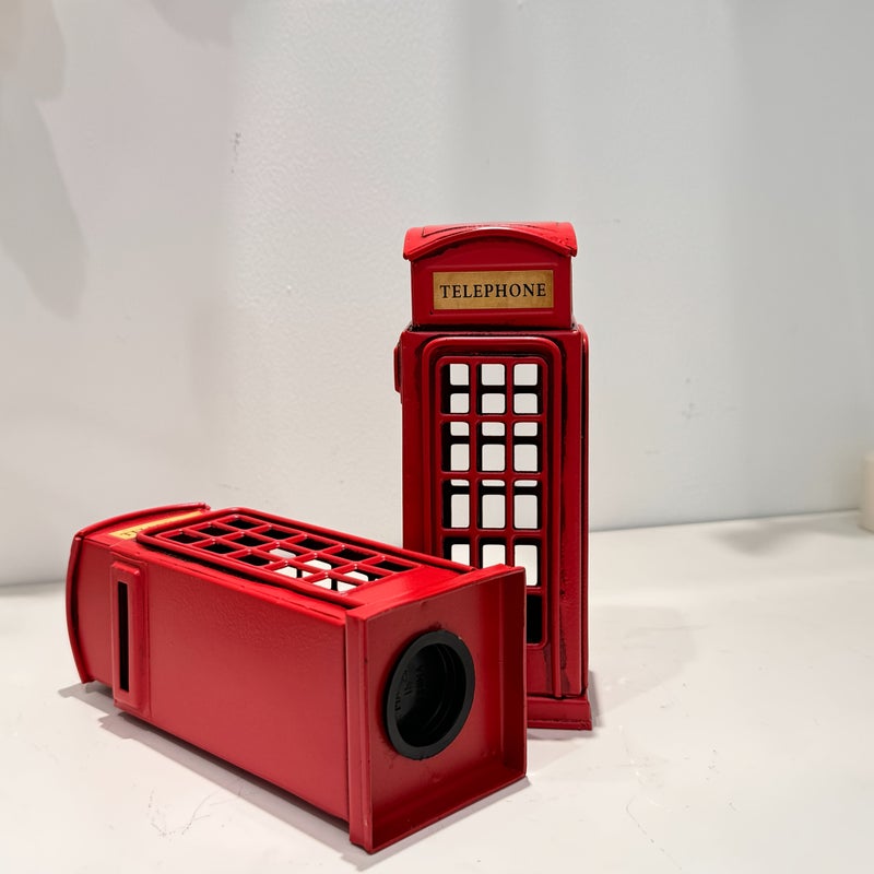 Handmade Metal Creative Industrial Vintage Style Red Telephone Booth Penny Bank Desktop Decoration Gift - Image 3