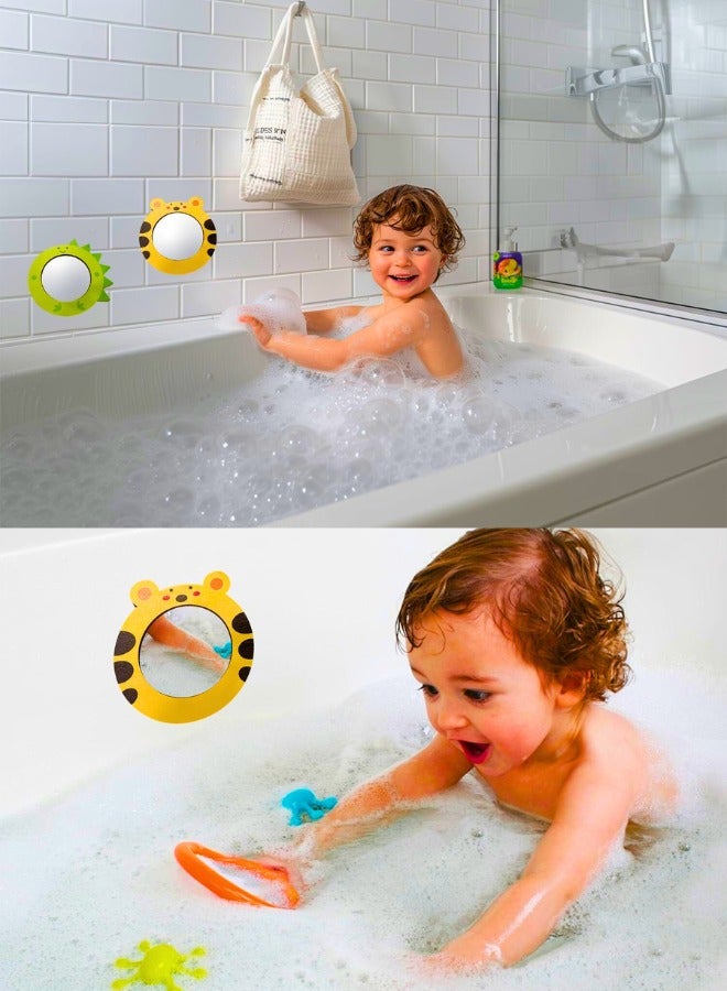 Chase Up 2 Pcs Bath Mirrors, Baby Mirror Bathing Toy Cute Cartoon Animal | Baby Bath Toys Tiger Dinosaur Bath Mirrors | Animal Educational Play Toy Mirror Safe & Fun Interactive Baths Time - Image 2