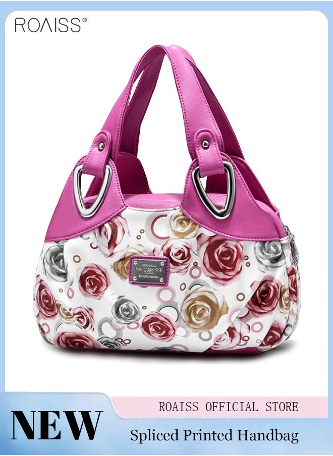 roaiss - Women's PU Leather Handbag Fashion Ink Printing Pleated Large Capacity Messenger Bag - Image 1