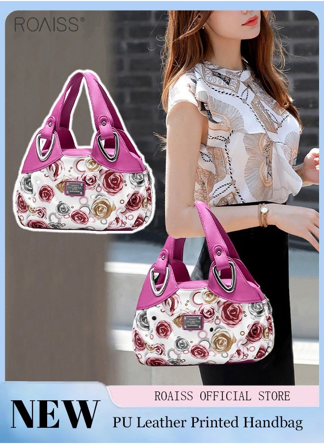 roaiss - Women's PU Leather Handbag Fashion Ink Printing Pleated Large Capacity Messenger Bag - Image 1